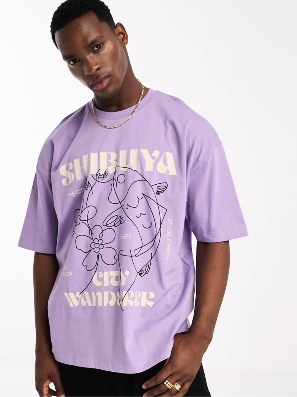 ASOS Lavender Graphic Short Sleeve Tee - White Print